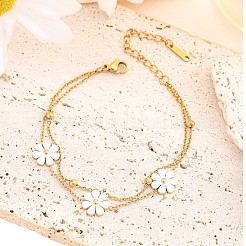 Браслеты на ногу из нержавеющей стали 304 с акриловыми цветочными подвесками AJEW-Z044-01G