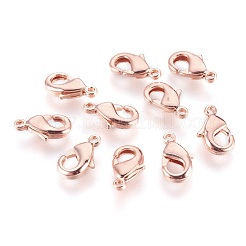 真鍮カニカン  ニッケルフリー  ローズゴールド本金メッキ  12x7x2.5mm  穴：1mm&nbsp;X-KK-S314-42RG