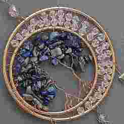 Decorazioni pendenti con albero della vita in scaglie di sodalite naturale avvolte in filo di ottone&nbsp;HJEW-D302-07B