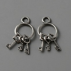 亜鉛チベット風合金ペンダント  キーホルダーキー  アンティークシルバー  24x12.5mm  穴：3mm  約60個/袋&nbsp;FIND-CJC0006-72AS