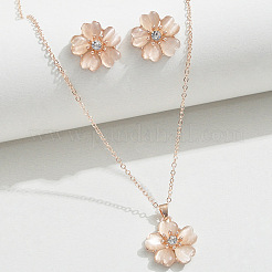 Ожерелья и серьги-гвоздики из цветочного сплава с подвеской «кошачий глаз» FS-WG11189-01