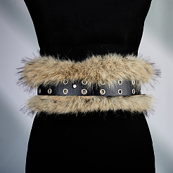 Пояс из искусственной кожи с кроличьей шерстью&nbsp;AJEW-WH20019-57A