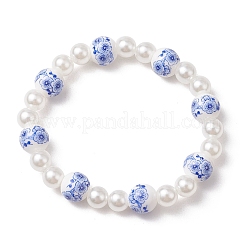 АБС-пластик имитация жемчуга круглые бусины эластичные браслеты для женщин&nbsp;BJEW-JB11606-01