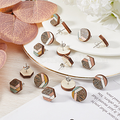 4 пара 2 серег-гвоздиков из натурального дерева в стиле бохо с геометрическими фигурками и стальными штифтами EJEW-SC0001-48
