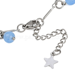 Chaîne de cheville ronde en acier inoxydable 201 avec pendentif en forme d'étoile de lune et de jade malaisien teinté naturel&nbsp;AJEW-AN00732-02