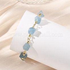 Bracelets à maillons en perles d'aigue-marine brute naturelle pour femmes&nbsp;BJEW-JB13970