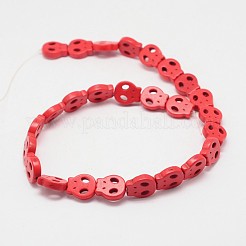 スカル合成ターコイズビーズ連売り  染め  レッド  28x25x4mm  穴：1mm  約14個/連  15.7インチ&nbsp;TURQ-I023-28x25mm-09