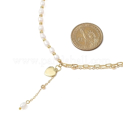 Двухслойные ожерелья из латунной цепочки с натуральным культивированным пресноводным жемчугом и бусинами из риса NJEW-JN05689