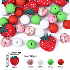 30 шт. круглые и клубничные пищевые экологически чистые силиконовые фокусные бусины SIL-YW0001-69