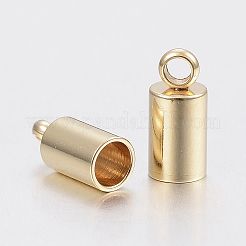 201ステンレススチールコードエンド  エンドキャップ  コラム  ゴールドカラー  9.5x6mm  穴：2mm  内径：5mm&nbsp;X-STAS-H436-13D