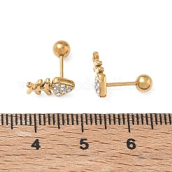 304ステンレススチール製クリスタルラインストーン動物軟骨ピアス  18KGP本金メッキ  魚  11x8mm&nbsp;SA-CBA1F7E-01G-09