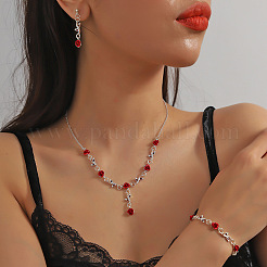 Collane pendenti in lega rosa e acrilico e orecchini pendenti a bottone e set di bracciali a maglie&nbsp;FS-WG1B14F-02