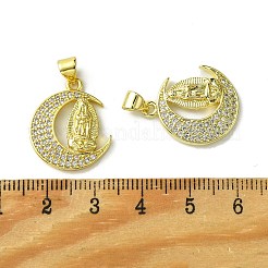 真鍮マイクロパヴェクリアキュービックジルコニアペンダント  カドミウムフリー＆ニッケルフリー＆鉛フリー  女神と月  18KGP本金メッキ  21x17.5x3.5mm  穴：4x3mm&nbsp;KK-H472-40G