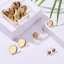 24個 6サイズ PVD真空メッキ 304ステンレススチールスタッドピアスセッティング  カン付き  フラットラウンド  ゴールドカラー  11~21x8~18x1.5~2mm  穴：1.8mm  トレイ：6~16mm  ピン：0.8mm  24個/箱&nbsp;STAS-ZZ0001-02G