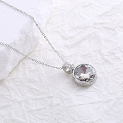 Нержавеющая сталь паве прозрачные кубические цирконии плоские круглые подвески ожерелья для унисекс UI2197