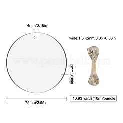 透明アクリルの大きなペンダント  フラットラウンド  ジュートコード  ジュートストリング  ジュートより糸  透明  75x2mm  穴：4mm&nbsp;DIY-GF0004-47