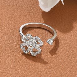 Вращающееся открытое кольцо с клевером для женщин RJEW-M139-12P