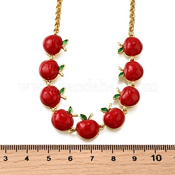 День учителя латунные красные эмалевые ожерелья из фруктовых звеньев NJEW-K287-04B-G