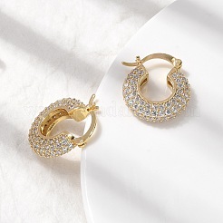 Латунные плоские круглые серьги-кольца с микропаве из прозрачных кубических цирконий&nbsp;EJEW-K318-04B-G