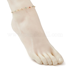 Браслеты на ногу из цветной плоской круглой цепочки с латунью и стеклом&nbsp;AJEW-AN00731