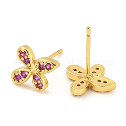 Boucles d'oreilles en laiton plaqué micro pavé de zircons cubiques transparents&nbsp;EJEW-N055-02G-02-RS