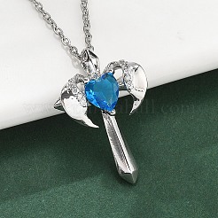 Латунные кубические цирконии ожерелья с подвеской в виде крылатого креста для женщин&nbsp;NJEW-C067-07P-02