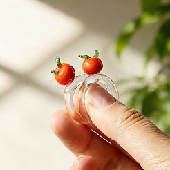 女性向けの手作りランプワークフルーツ指輪  柿  レッドオレンジ  17mm&nbsp;WGA7362-01