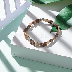 Bracelet extensible de perles de pépites de pierre de soleil noir naturel pour elle&nbsp;BJEW-JB06951-03