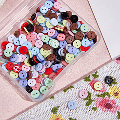 300 шт. двухцветных смоляных пуговиц&nbsp;BUTT-GF0004-15