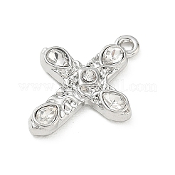 合金ラインストーンペンダント  クロスチャーム  長持ちメッキ  プラチナ  26x19x3mm  穴：1.6mm&nbsp;FIND-D044-09P