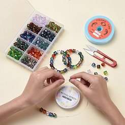 DIYアクセサリーセット  ツートンの透明スプレー塗装のクラックルアクリルビーズ  ナイロンワイヤー  弾性水晶の線とステンレス鋼のはさみ  ミックスカラー  16.2x10x2.6cm&nbsp;DIY-YW0001-54