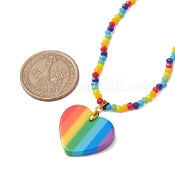 Collane con ciondolo a strisce di plastica con cuore arcobaleno&nbsp;NJEW-JN04898