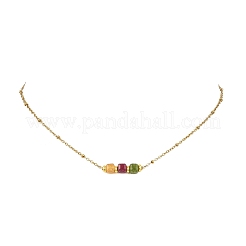 Ciondolo con perle cubiche sfaccettate di tormalina multicolore naturale&nbsp;NJEW-JN06541-01