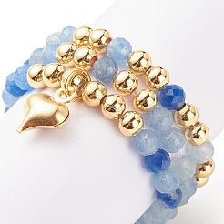 3 шт. 3 стильных кольца с натуральными драгоценными камнями и латунными бусинами с подвесками в виде сердечек из нержавеющей стали 304 для женщин RJEW-JR00471