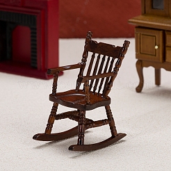 木製ロッキングチェアのミニチュア装飾品  マイクロランドスケープドールハウスアクセサリー  小道具の装飾のふりをする  暗赤色  47x66x85mm&nbsp;PW-WG26193-01