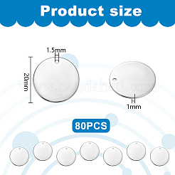 304ステンレススチールチャーム  空白のスタンピングタグ  フラットラウンド  ステンレス鋼色  20x1mm  穴：1.5mm  80個/セット&nbsp;STAS-PH0006-04A
