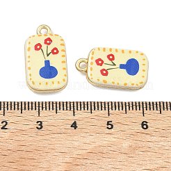 プリント合金ペンダント  ラックめっき  カドミウムフリー＆ニッケルフリー＆鉛フリー  ゴールドカラー  花のチャームが付いた長方形  21.5x12x3.5mm  穴：1.8mm&nbsp;PALLOY-P319-07J-03
