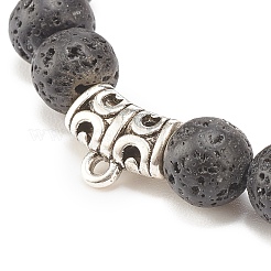 Pulsera elástica con cuentas redondas de roca de lava natural y piedras preciosas mixtas&nbsp;BJEW-JB08008