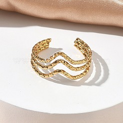 Offene Manschettenringe aus dreifach gewelltem Edelstahl 304 für Damen&nbsp;RJEW-A095-03G