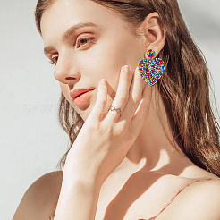 4 пара 4-х стилевых сережек-гвоздиков с подвесками из стеклянных бусин в форме сердца EJEW-FI0002-29