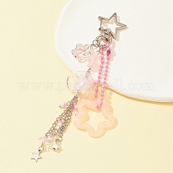 アクリル＆ガラスペンダントキーホルダー  合金と鉄のパーツと  車のキーバッグの装飾用  花と星と魚  ピンク  13.7cm&nbsp;KEYC-FZ00004
