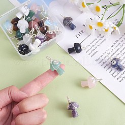 天然石クオーツクリスタルペンダント  ロッククリスタルペンダント  きのこチャーム  銀メッキ銅線巻き  30x15x16mm  穴：5mm&nbsp;PALLOY-SW0004-04