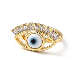 Открытое кольцо-манжета сглаз лэмпворк с прозрачным кубическим цирконием RJEW-L104-02G-04