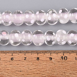 手作りランプワークビーズ連売り  二層ビーズ  ロンデル＆ポルカドット  ミスティローズ  11~13x8~9.5mm  穴：0.8~1.6mm  約40~41個/連  13.78~14.37インチ（35~36.5cm）&nbsp;LAMP-N037-05G