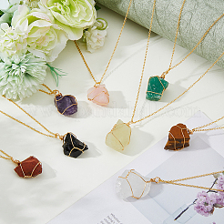 8 шт. 8 стиля самородков натуральный смешанный драгоценный камень подвеска ожерелье комплект для женщин&nbsp;NJEW-FI0001-47