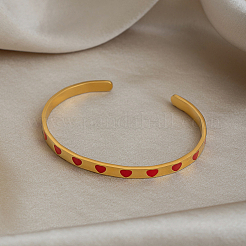 Brazaletes abiertos de acero inoxidable 304 esmaltados con corazón rojo para mujer&nbsp;JS6918