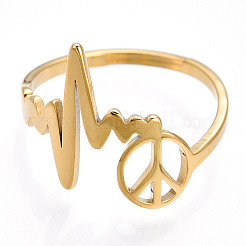 Ionenplattierung (IP) 304 Edelstahl Herzstück mit verstellbarem Peace-Zeichen-Ring&nbsp;RJEW-T027-04G