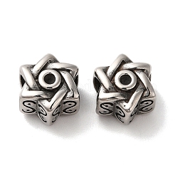 304ステンレススチールヨーロピアンビーズ  大穴ビーズ  ダビデの星  アンティークシルバー  10x12x8mm  穴：5x5mm&nbsp;STAS-A080-41AS