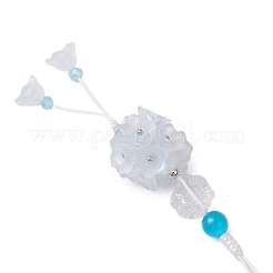 ガラスのペンダントの飾り  編組ナイロン糸で  花  ライトブルー  144mm&nbsp;HJEW-TA00321-03