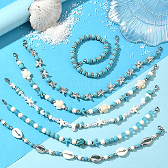 6 шт. 6 стиля синтетические бирюзовые бусины цепочка для бейсболки&nbsp;HJEW-SC0002-33